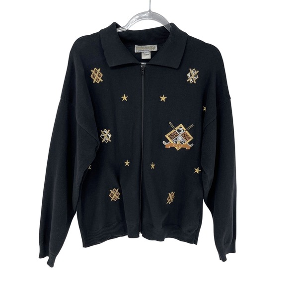 & Other Stories Sweaters - Vintage Golf Full Zip Womens Cardigan L Embroidered Stars Y2K Sporty Collegiate